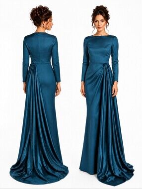 New LanTing deep emerald green satin Fairycore gown Luxe side sweep  NWT Sz M